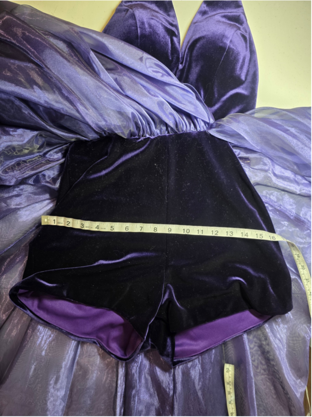 Mac Duggal Purple Velvet Halter Romper Gown Overskirt Pageant OOC Fun Fashion - Picture 15 of 15